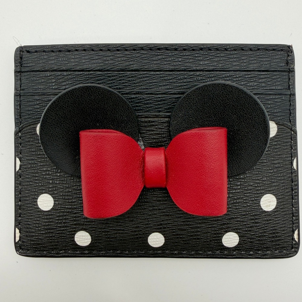Kate Spade Disney Minnie Mouse Card Holder Black Polka Dot Leather Wallet